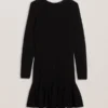 LOISSS Flounce Hem Long Sleeve Knitted Mini Dress