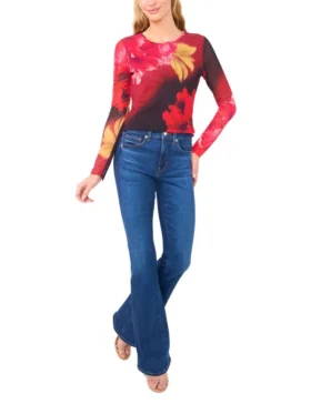 LONG SLEEVE MESH TOP Red