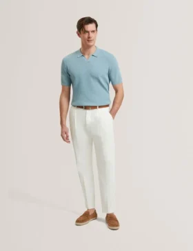 LUTHEN Zig Zag Knit Open Neck Polo
