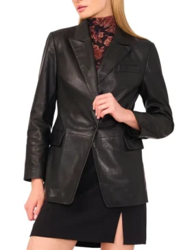 LYNDE Leather Single Breasted Blazer