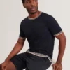 MELOP Striped Trim Linen Blend Knit T-Shirt