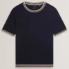 MELOP Striped Trim Linen Blend Knit T-Shirt