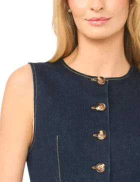 MIA Buttoned Sleeveless Denim Midi Dress