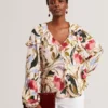 MINASA Floral Print Frill Trim Long Sleeve Blouse