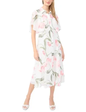 MIRIAM Floral Flutter Sleeve Midi Dress