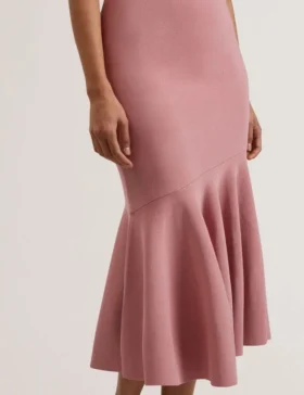 MIYHAA Flippy Hem Square Neck Knitted Midi Dress