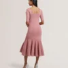 MIYHAA Flippy Hem Square Neck Knitted Midi Dress