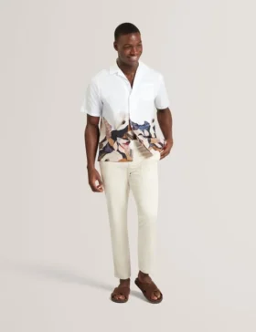 MOUSSA Relaxed Printed Hem Cotton Resort Shirt