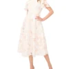 NATALIA Floral Overlay Flutter Sleeve Midi Dress