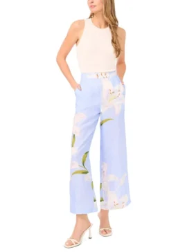 NICOLA Lily Print Linen Blend Wide Leg Trousers