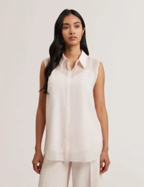 NORELLA Sheer Organza Longline Sleeveless Blouse
