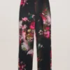 OKUNIT Tapered Leg Floral Print Tailored Trousers