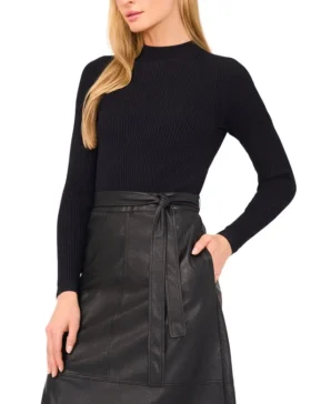ONEIDA Mock Neck Midi Dress with Faux Leather Skirt