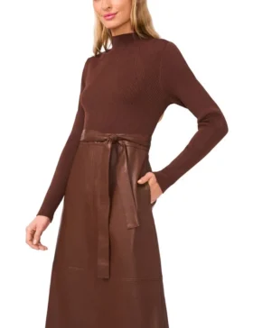 ONEIDA Mock Neck Midi Dress with Faux Leather Skirt