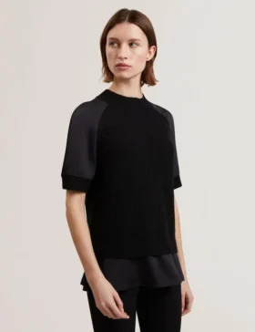 ONZAA Chunky Knit Short Sleeve Top With Shirt Hem
