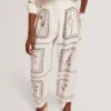 ORNITHA Panel Print Silk Linen Wide Leg Trousers