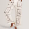 ORNITHA Panel Print Silk Linen Wide Leg Trousers
