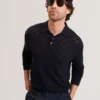 OSAKA Basket Texture Silk Blend Long Sleeve Polo