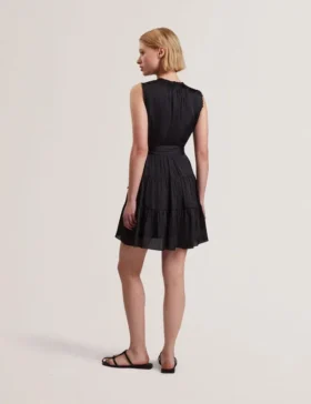 OTIANA Sleeveless Tie Waist Tiered Mini Dress