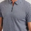 OUNSLO Printed Zip Neck Cotton Polo Shirt