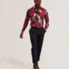 PHELIN Red Blooms Print Cotton Stretch Shirt