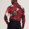 PHELIN Red Blooms Print Cotton Stretch Shirt