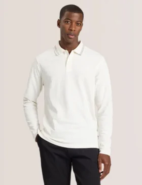 POPCORN STRIPE LONG SLEEVE POLO Egret