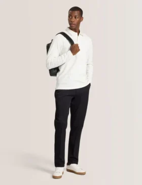 POPCORN STRIPE LONG SLEEVE POLO Egret