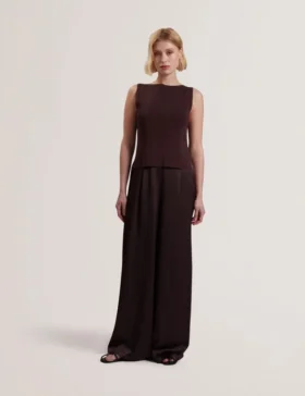RAYYNA Wide Leg Satin Jumpsuit With Knitted Tank