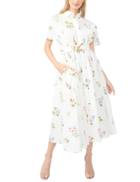 RILEY Floral Belted Midi Shirt Dress