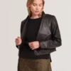 RIYOZE Wrap Front Cropped Leather Jacket