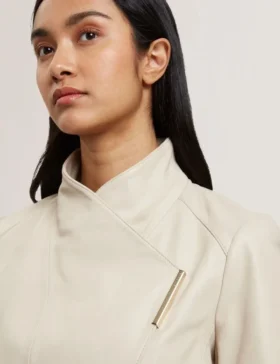 RIYOZE Wrap Front Cropped Leather Jacket