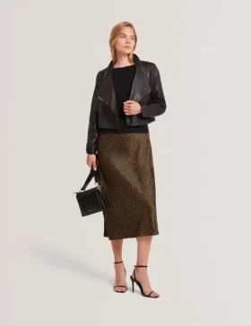 RIYOZE Wrap Front Cropped Leather Jacket