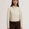RIYOZE Wrap Front Cropped Leather Jacket