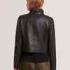 RIYOZE Wrap Front Cropped Leather Jacket