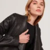 RIYOZE Wrap Front Cropped Leather Jacket