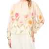 ROCHELLE Floral Print Tie Neck Relaxed Blouse