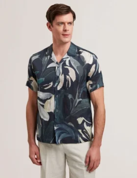 ROGNSKI Relaxed Floral Short Sleeve Linen Shirt