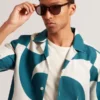 ROLDAN Short Sleeve Oversized Linen Blend Swirl Print Shirt