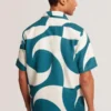 ROLDAN Short Sleeve Oversized Linen Blend Swirl Print Shirt