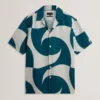 ROLDAN Short Sleeve Oversized Linen Blend Swirl Print Shirt