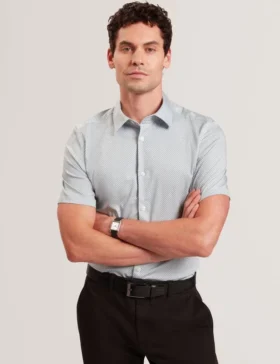 ROMMANN Micro Geo Print Slim Short Sleeve Shirt