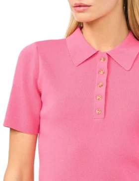 RONNI Rib Knit Short Sleeve Polo Top