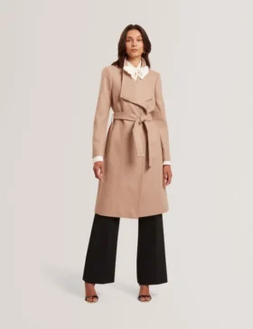 ROSE Mid Length Belted Wool Wrap Coat
