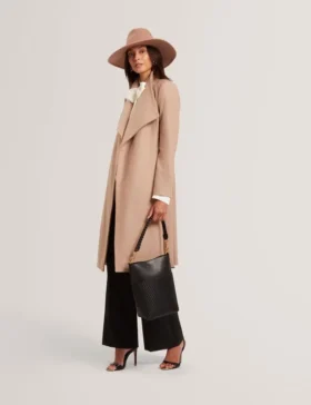 ROSE Mid Length Belted Wool Wrap Coat