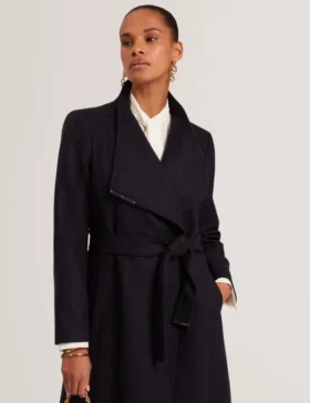 ROSELL Longline Belted Wool Wrap Coat