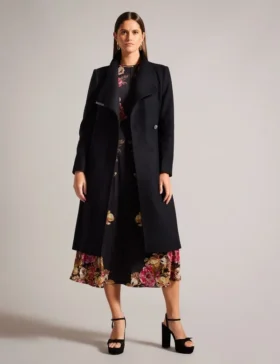 ROSEO Midi Length Belted Wool Wrap Coat