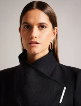 ROSEO Midi Length Belted Wool Wrap Coat