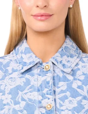 ROSET Floral Print Cropped Denim Jacket