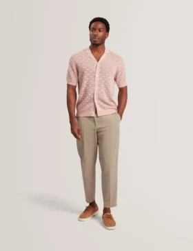 ROWWANN Basket Knit Silk Blend Short Sleeve Shirt